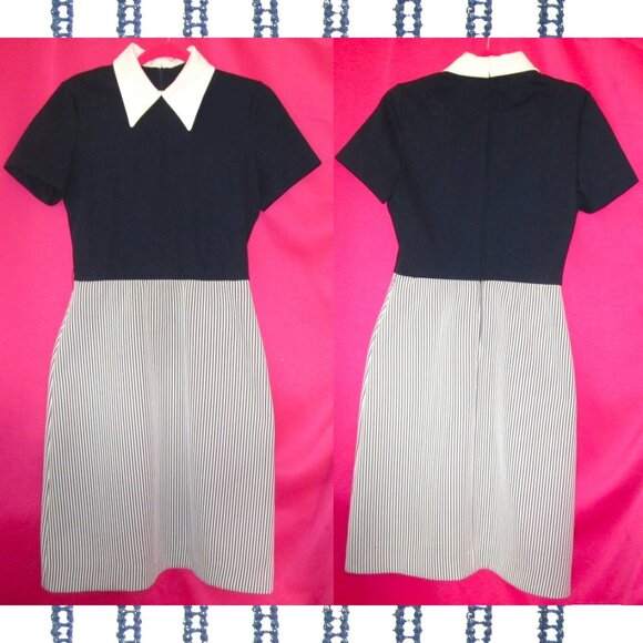 mod 1970s vintage coat dress suit size medium blue white set - Picture 2 of 7